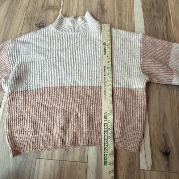 Lush Heathered Cream Rose Color Block Mock Neck Knit Sweater Pullover Small - Picture 3 of 6